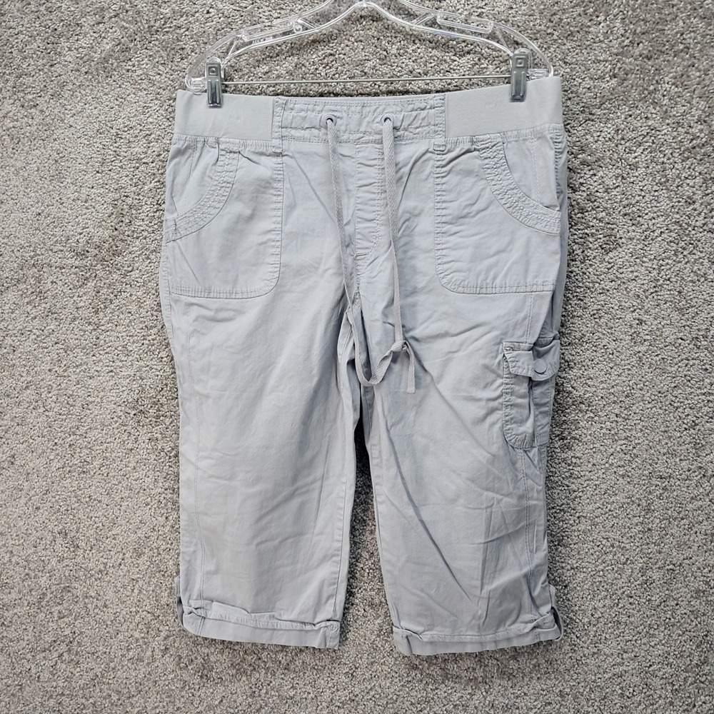 Gloria Vanderbilt Women Gray Cargo Capri Pants Pull On Drawstring 14P